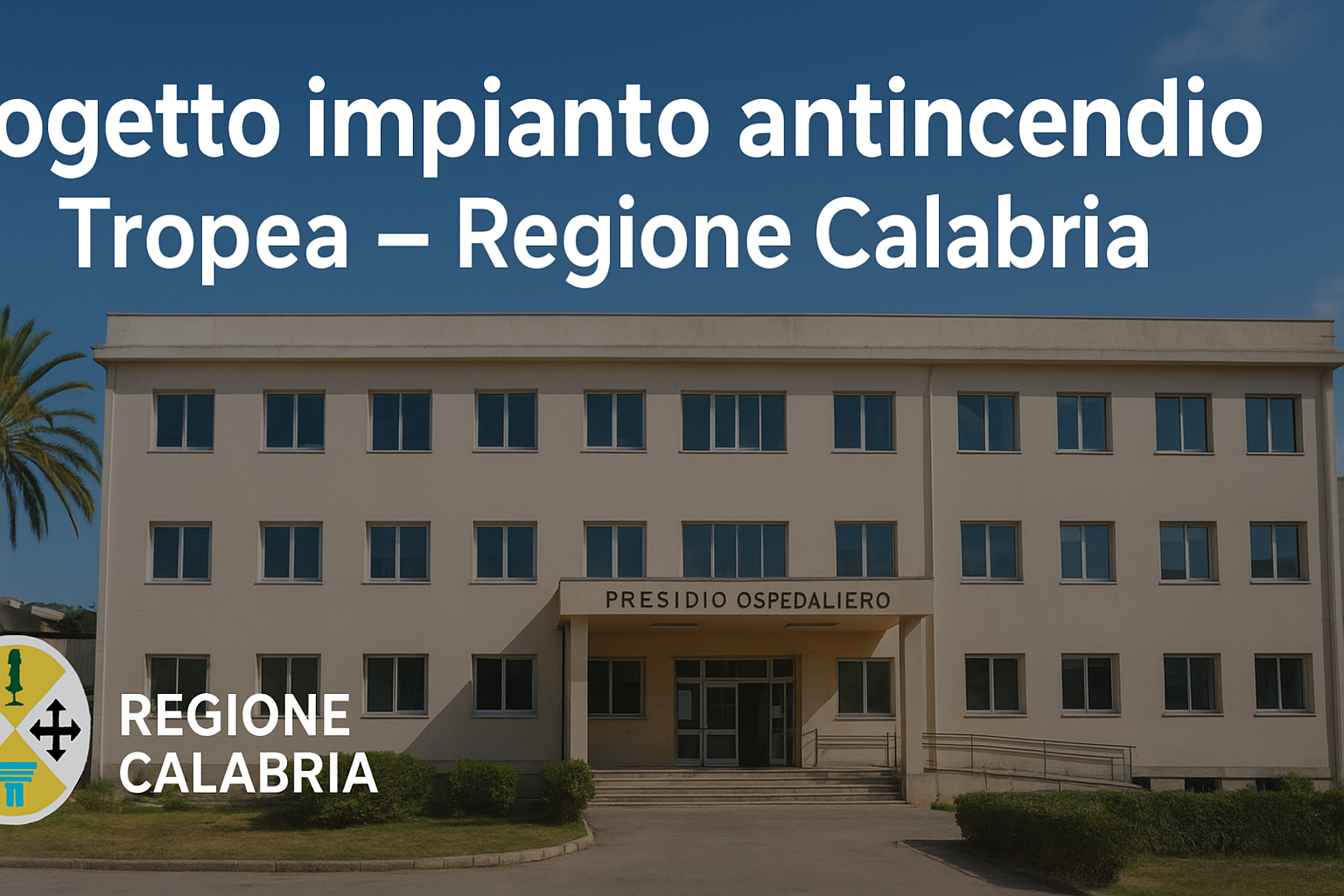 Vista esterna del Presidio Ospedaliero di Tropea, facciata principale, elaborata con Intelligenza Artificiale